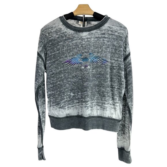 AMUSE SOCIETY State of Mind Sweatshirt Sz M Grey Faded Dye Graphic Cotton Blend - Picture 1 of 7